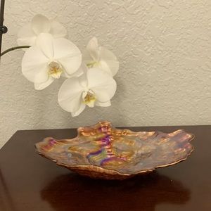 Small serving dish in orange red magenta brown hues